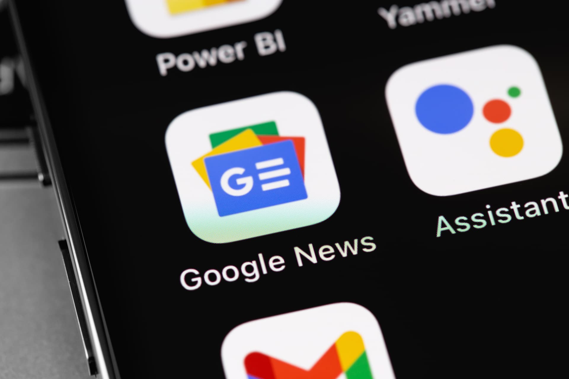 Google News mobile app icon on screen smartphone, iPhone closeup. Google News is a free news aggregator. Moscow, Russia - February 16, 2021